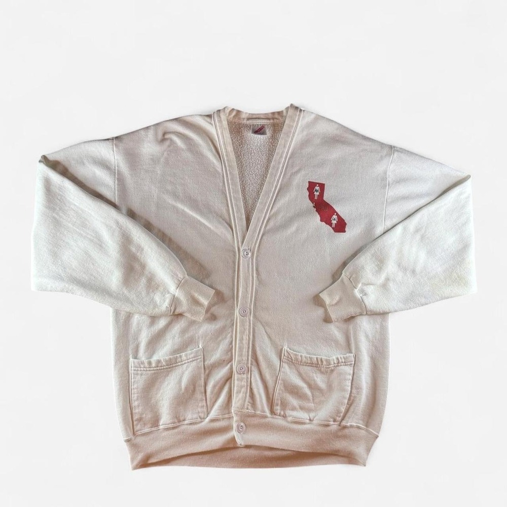 Vintage 90s Jerzees USA Made California Button Front Sweatshirt Cardigan White